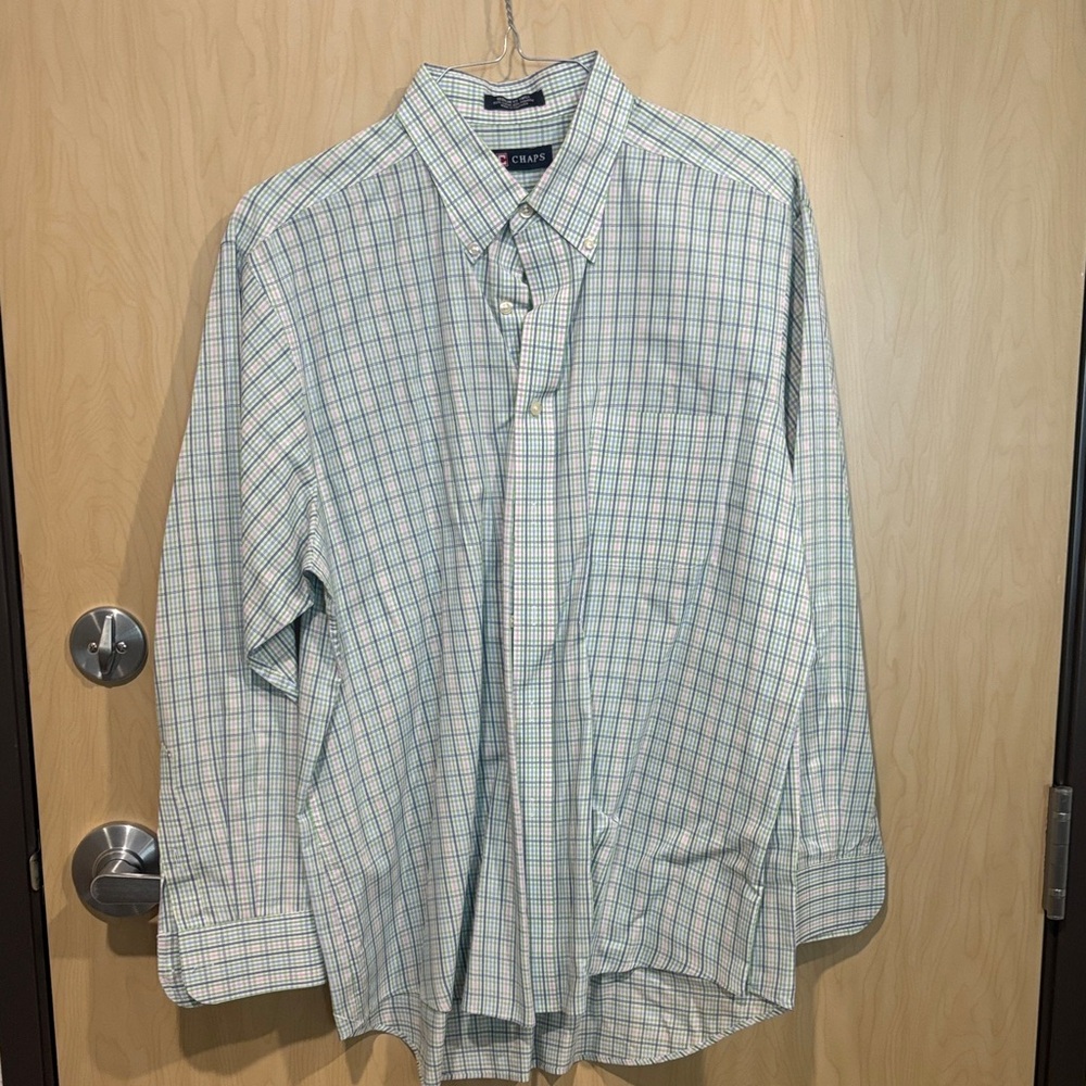 Chaps Green and White Checkered Button Down Shirt